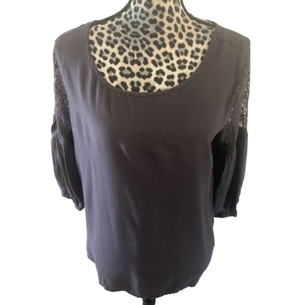 Billabong Top Blouse M 40” Bust 3/4 Sleeve Boho Sheer Cap Shoulder